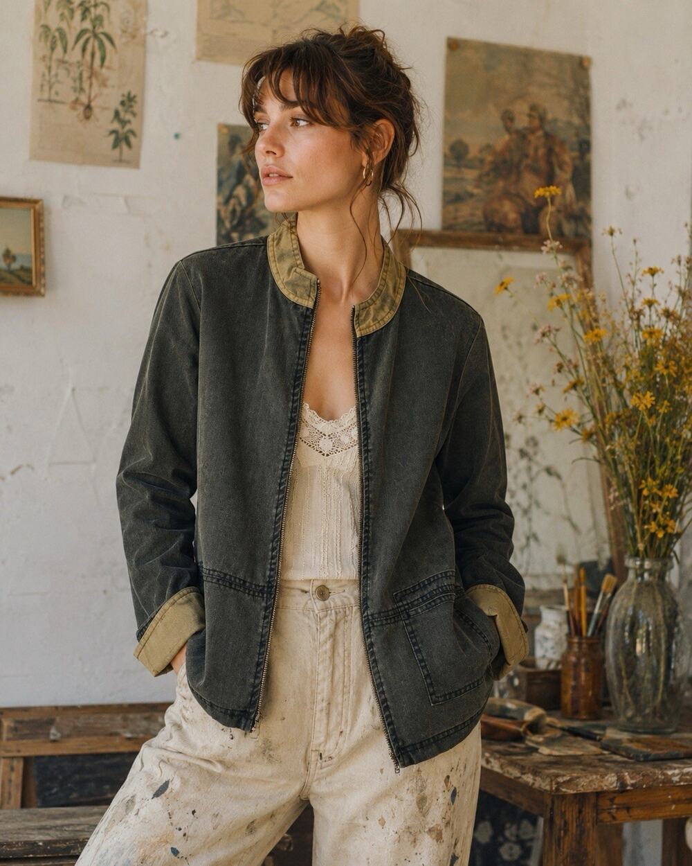 Cynthia Max Tencel Utility Jacket Artsy Vintage Chore Barn Jacket Earthy Size XS